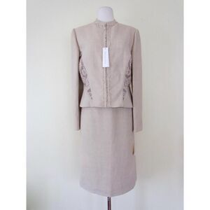 New Valentino Garavani Linen Lace Skirt Suit Tan Sz 10 & 14